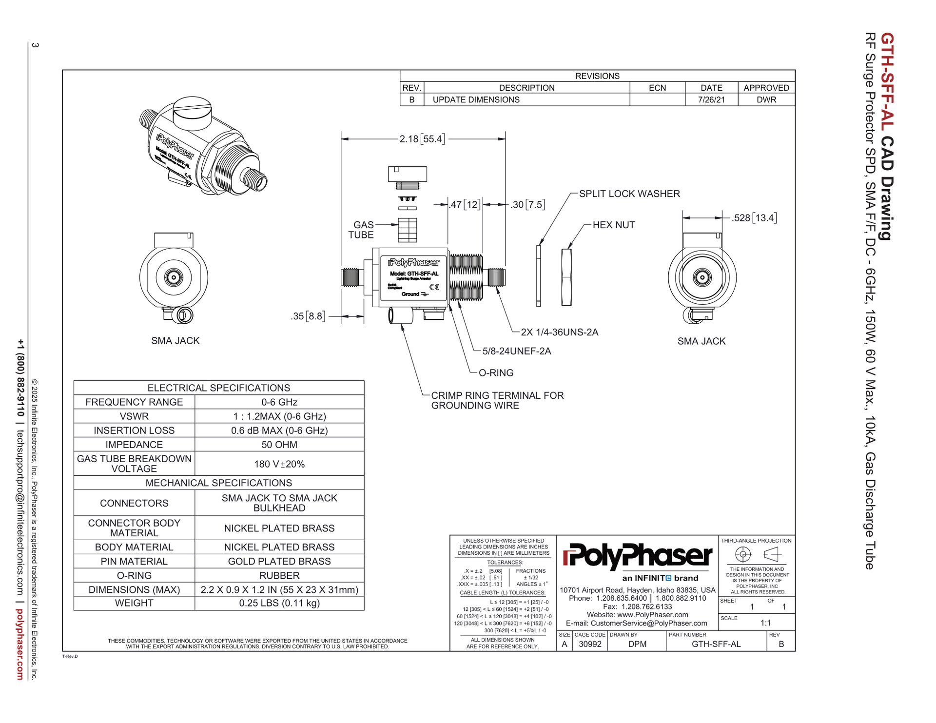 PolyPhaser GTH-SFF-AL technical drawing