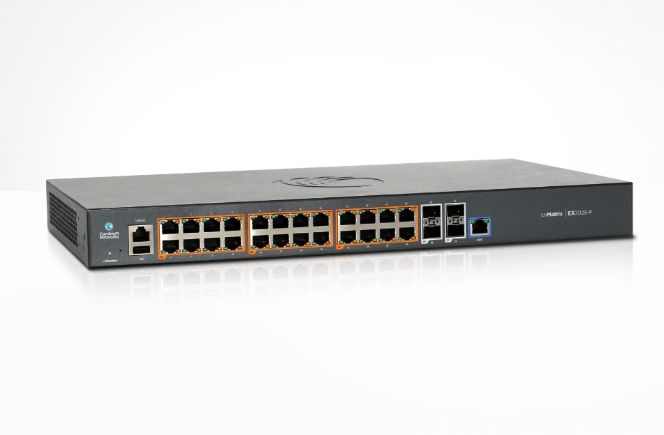 Cambium Networks MX-EX1028PXA-0 cnMatrix EX1028-P, Intelligent Ethernet PoE Switch, 24 1G and 4 1Gbps SFP fiber ports