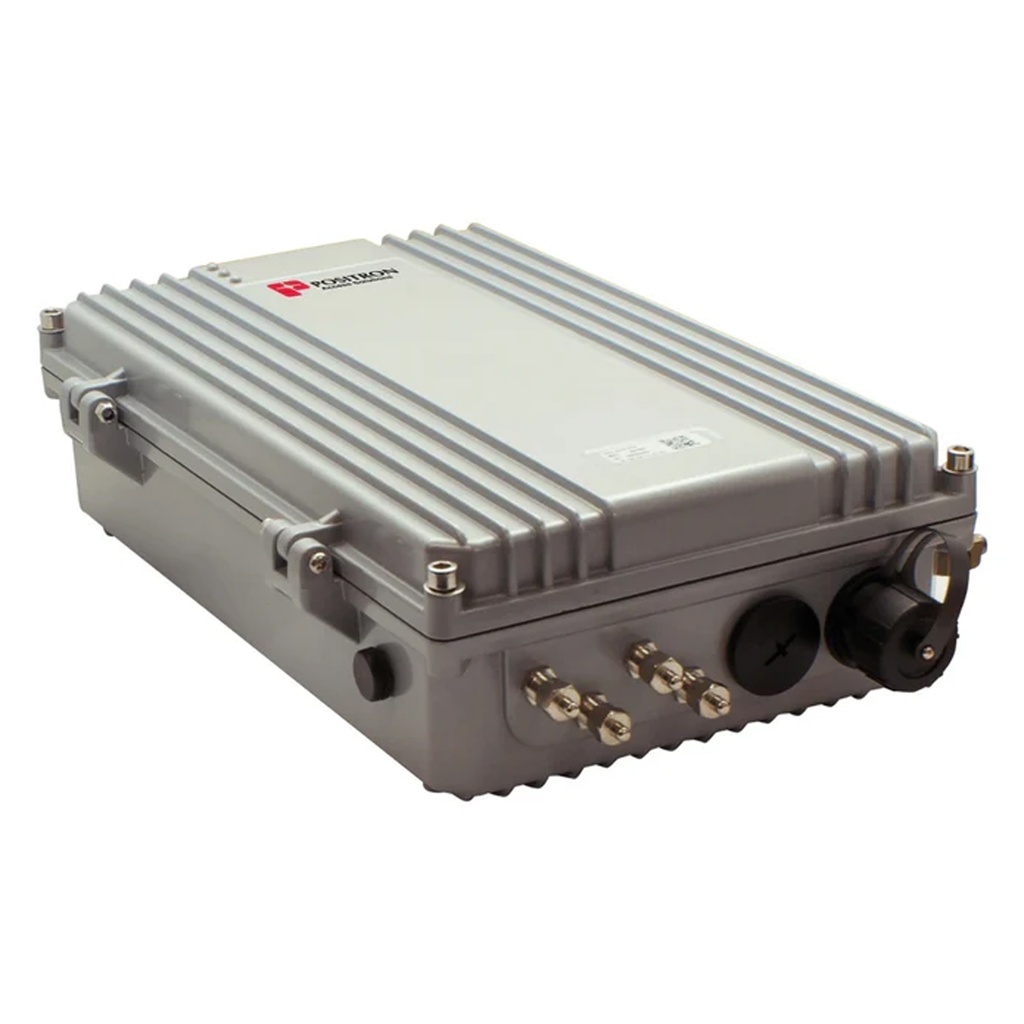 Positron GAM-4-CX-AC-AU OUTDOOR G.hn Access Multiplexer (GAM) with 4 COAX ports and 1 x 10 Gbps SFP+ port. Local 110-220Vac to 12Vdc power