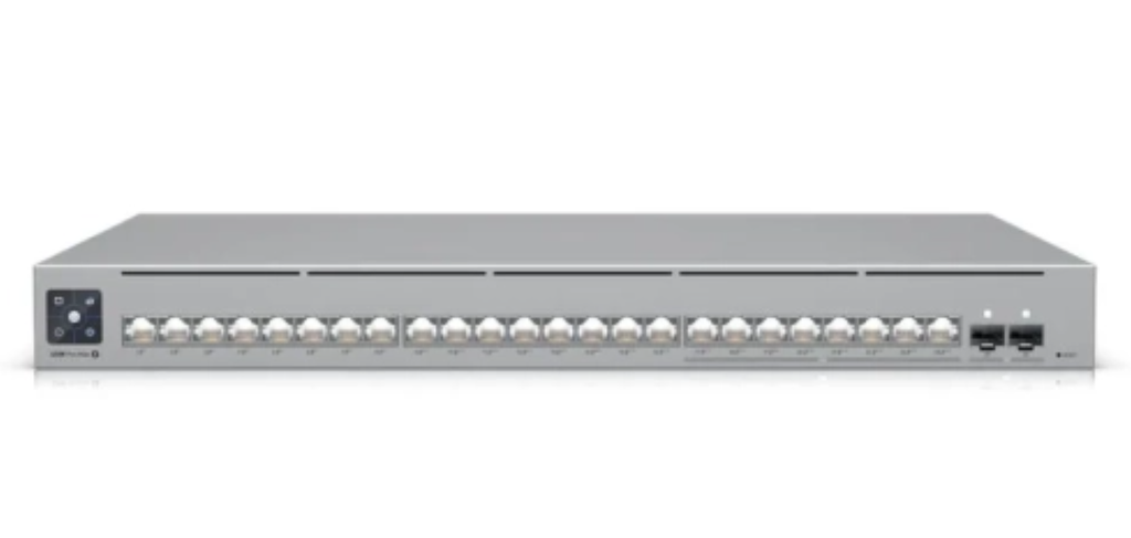 Ubiquiti USW-Pro-Max-24-POE UniFi 24-port, Layer 3 Etherlighting™ switch with 2.5 GbE and PoE++ output.