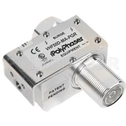 PolyPhaser VHF50D-MA-PGR 7/16 M/F Coaxial RF Surge Protector, 100MHz - 512MHz, DC Block, 750W, IP67, .5uJ, 20kA, Filter, Low PIM -150 dBc, Bracket Down, Hole Mount