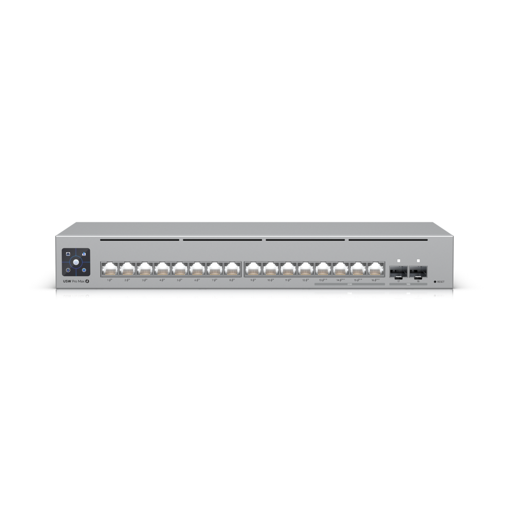 Ubiquiti USW-Pro-Max-16-PoE-AU UniFi 16 Port 180W, Layer 3 Etherlighting™ switch with 2.5 GbE and PoE++ 2Yr Warr