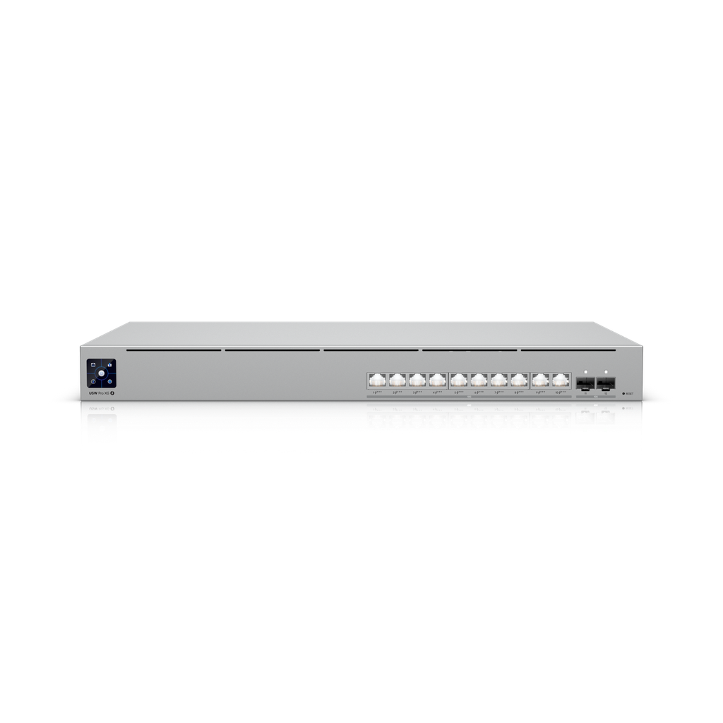Ubiquiti USW-Pro-XG-10-PoE UniFi professional-grade 10-port, Layer 3 Etherlighting™ PoE+++ switch with (10) 10 GbE (2) 10G SFP+ ports.