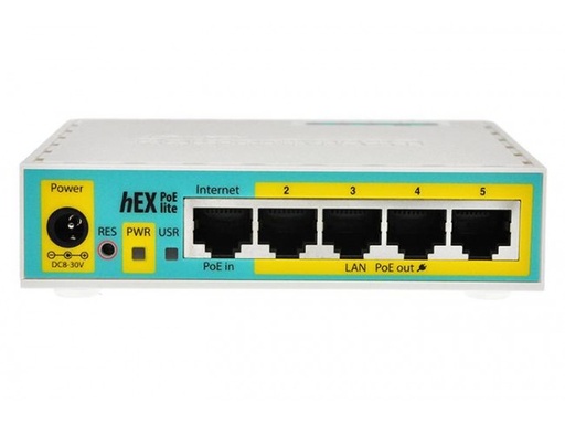 [RB750UPr2] Mikrotik RB750UPr2 hEX PoE lite 650MHz CPU 64MB RAM 5 Ethernet ports USB type A RouterOS L4