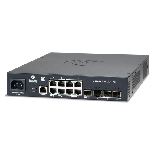 [MXTX1012GxPA00] Cambium Networks MXTX1012GxPA00 cnMatrix TX1012-P-AC, AC Powered Intelligent Ethernet PoE Switch, 8 x 1Gbps, and 4 SFP+
