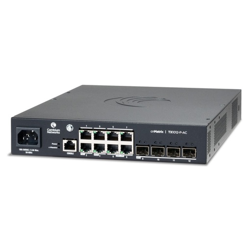 [MXTX1012GxPD20] Cambium Networks MXTX1012GxPD20 cnMatrix TX1012-P-AC, AC Powered Intelligent Ethernet PoE Switch, 8 x 1Gbps, and 4 SFP+