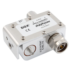 [DGXJ+24NFNM-A] PolyPhaser DGXJ+24NFNM-A Type N F/M Coaxial RF Surge Protector, 800MHz - 2.5GHz, 300W, IP67, 24 V Max., 25uJ, 20kA, Hybrid, Bracket Down, Hole Mount