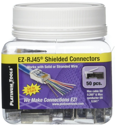 [202020J] Platinum Tools 202020J EZ-RJ45® Shielded Cat5e/6 w/Internal Ground 50pc