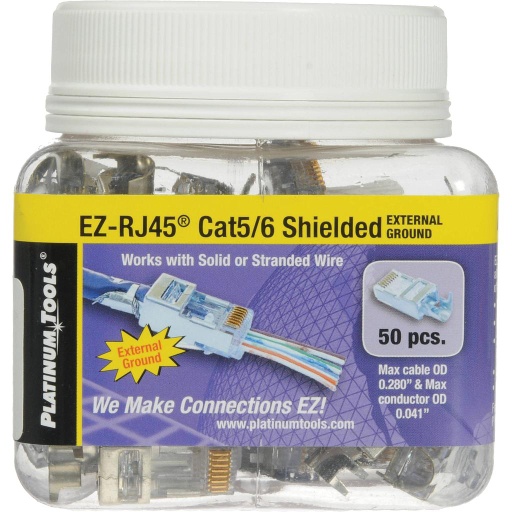 [202022J] Platinum Tools 202022J EZ-RJ45® Shielded Cat5e/6 w/Ext Grd 50pc